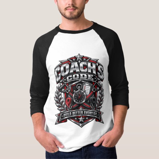 Coach's Code Metallic Fitness Emblem Logo Design T-Shirt (Vorderseite)