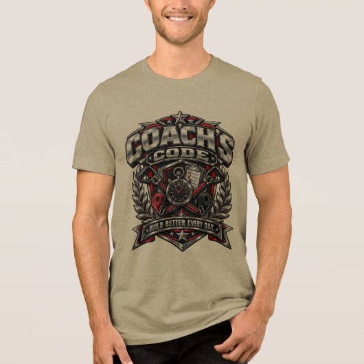 Coach's Code Metallic Fitness Emblem Logo Design Tri-Blend Shirt (Vorderseite)