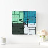 Coal White Teal Green Aqua Blue Modern Pattern Quadratische Wanduhr (Zuhause)