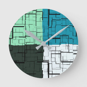 Coal White Teal Green Aqua Blue Modern Pattern Runde Wanduhr