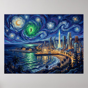 Coast City Sternennacht Comic-Kunst Landschaft Poster