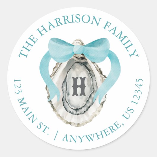 Coast Oyster Bow Monogram Address Runder Aufkleber (Vorderseite)