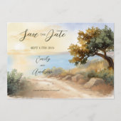 Coast Watercolor Sunset Mediterranean Full Wedding Save The Date (Vorderseite)