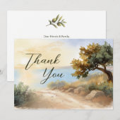 Coast Watercolor Sunset Mediterranean Wedding Dankeskarte (Vorne/Hinten)