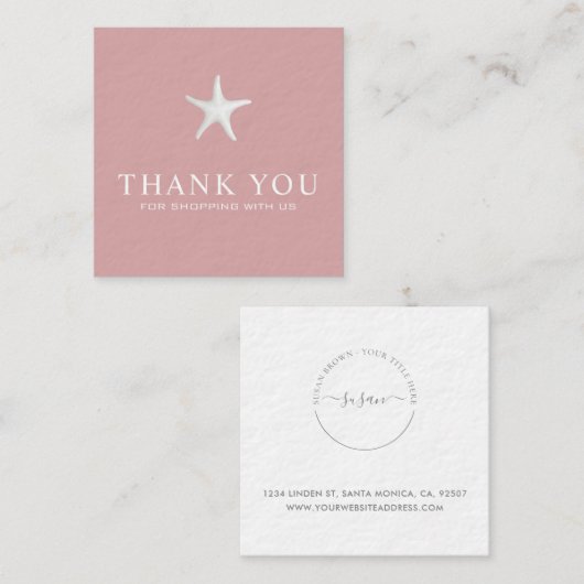 Coasta Dankeschön Card - Rosa & Starfish Design Quadratische Visitenkarte (Vorne/Hinten)
