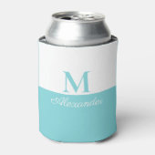 Coasta Modern Blue Aquamarin White Monogram Dosenkühler (Kanne Vorderseite)