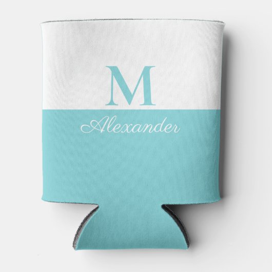 Coasta Modern Blue Aquamarin White Monogram Dosenkühler (Vorderseite)