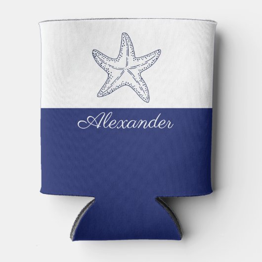 Coasta Moderner Navy Blauer Monogram Starfish Dosenkühler (Vorderseite)