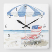 Coastal Americana Watercolor Beach Summer Quadratische Wanduhr (Vorderseite)