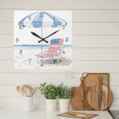 Coastal Americana Watercolor Beach Summer Quadratische Wanduhr