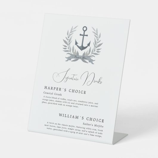 Coastal Anker Signatur Getränke Hochzeitsmenü Sockelschild (Vorderseite)