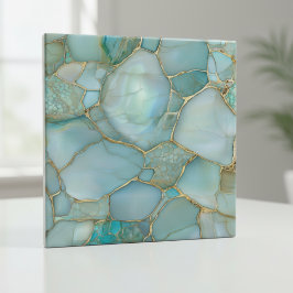 Coastal Aqua Agate Gold Mosaic Fliese
