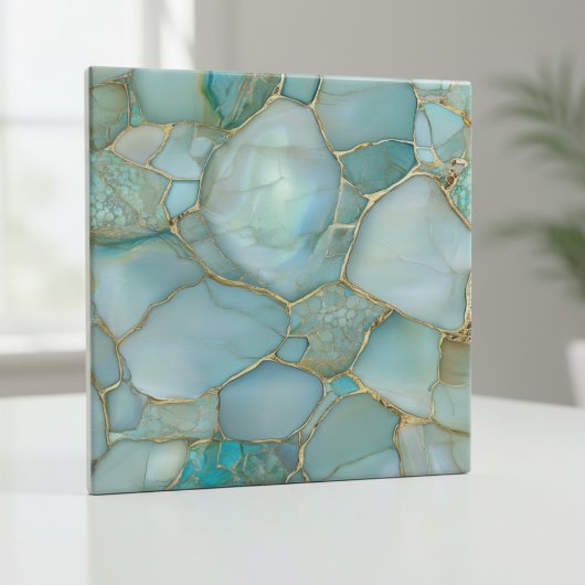 Coastal Aqua Agate Gold Mosaic Fliese