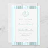 Coastal Aqua Stripe Shell Wedding Save the Date (Vorderseite)