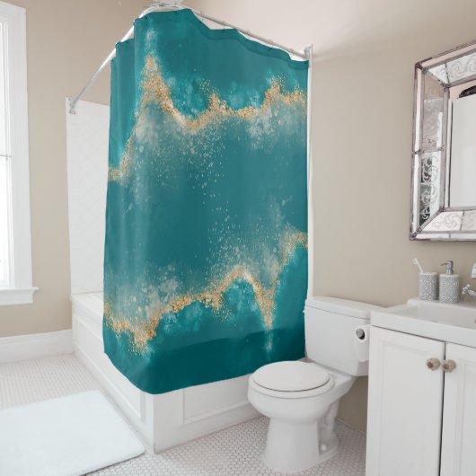 Coastal Aquamarin Blue Metallic Duschvorhang (Beispiel)
