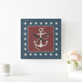 Coastal Art | Anchor on Red Quadratische Wanduhr (Zuhause)