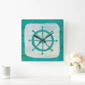 Coastal Art | Aqua Steering Wheel Quadratische Wanduhr (Zuhause)
