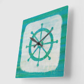 Coastal Art | Aqua Steering Wheel Quadratische Wanduhr (Winkel)