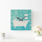 Coastal Art Bathtub | Quadratische Wanduhr (Zuhause)