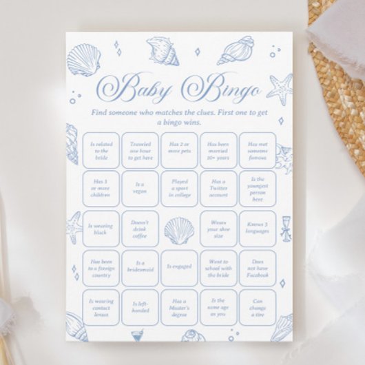 Coastal Baby Shower Finden Sie die Guest Bingo Gam Einladung