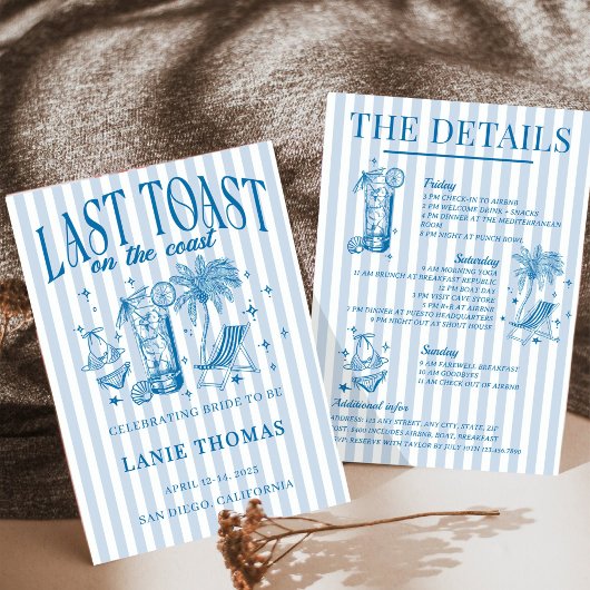 Coastal Bachelorette Cocktail Party Blau Einladung