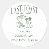 Coastal Bachelorette Cocktail Party Grün Runder Aufkleber (Vorderseite)