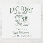 Coastal Bachelorette Cocktail Party Grün Schaumweinetikett (Einzelnes Label)