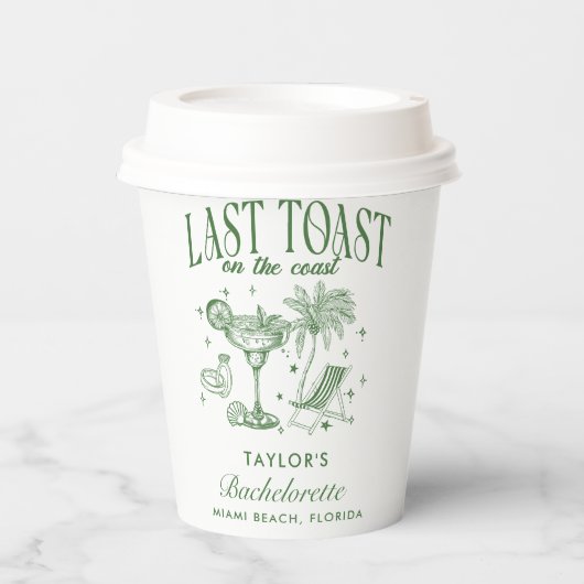 Coastal Bachelorette Moderner Cocktail Party Grün Pappbecher (Vorderseite)