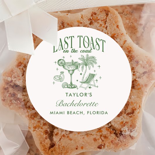 Coastal Bachelorette Moderner Cocktail Party Grün Runder Aufkleber