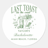 Coastal Bachelorette Moderner Cocktail Party Grün Runder Aufkleber (Vorderseite)