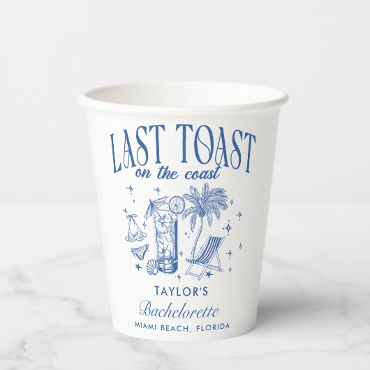 Coastal Bachelorette Modernes Cocktail Party Blau Pappbecher (Vorderseite)