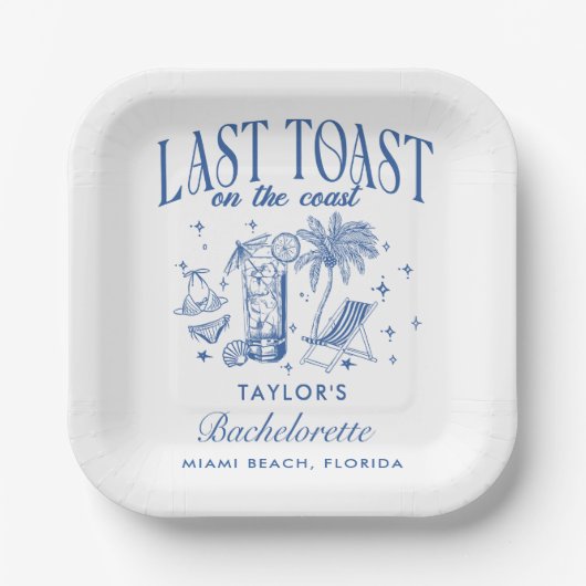Coastal Bachelorette Modernes Cocktail Party Blau Pappteller (Vorderseite)