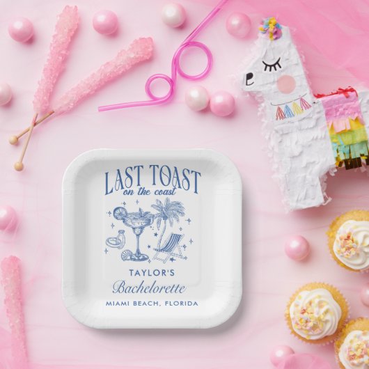 Coastal Bachelorette Modernes Cocktail Party Blau Pappteller (Party)