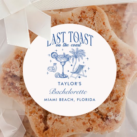 Coastal Bachelorette Modernes Cocktail Party Blau Runder Aufkleber