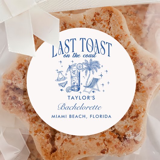 Coastal Bachelorette Modernes Cocktail Party Blau Runder Aufkleber