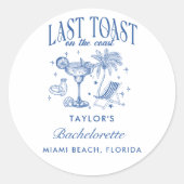 Coastal Bachelorette Modernes Cocktail Party Blau Runder Aufkleber (Vorderseite)