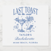 Coastal Bachelorette Modernes Cocktail Party Blau Schaumweinetikett (Einzelnes Label)
