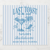 Coastal Bachelorette Modernes Cocktail Party Blau Schaumweinetikett (Einzelnes Label)