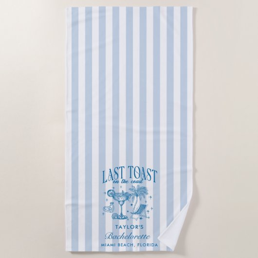 Coastal Bachelorette Modernes Cocktail Party Blau Strandtuch (Vorderseite)