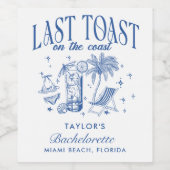 Coastal Bachelorette Modernes Cocktail Party Blau Weinetikett (Einzelnes Label)