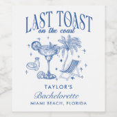 Coastal Bachelorette Modernes Cocktail Party Blau Weinetikett (Einzelnes Label)