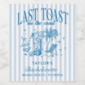 Coastal Bachelorette Modernes Cocktail Party Blau Weinetikett (Einzelnes Label)