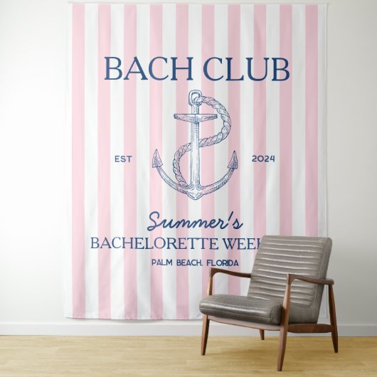 Coastal Bachelorette Retro Moderner Ankerclub Wandteppich (Beispiel)