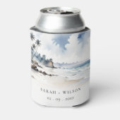 Coastal Bali Beach Palm Tree Hochzeit Wasserfarbe Dosenkühler (Kanne Rückseite)