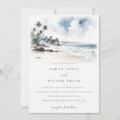 Coastal Bali Beach Palm Tree Hochzeit Wasserfarbe Einladung (Vorderseite)