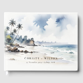 Coastal Bali Beach Palm Tree Hochzeit Wasserfarbe Gästebuch