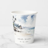 Coastal Bali Beach Palm Tree Hochzeit Wasserfarbe Pappbecher (Rückseite)