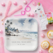 Coastal Bali Beach Palm Tree Hochzeit Wasserfarbe Pappteller (Party)