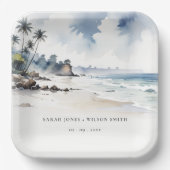 Coastal Bali Beach Palm Tree Hochzeit Wasserfarbe Pappteller (Vorderseite)