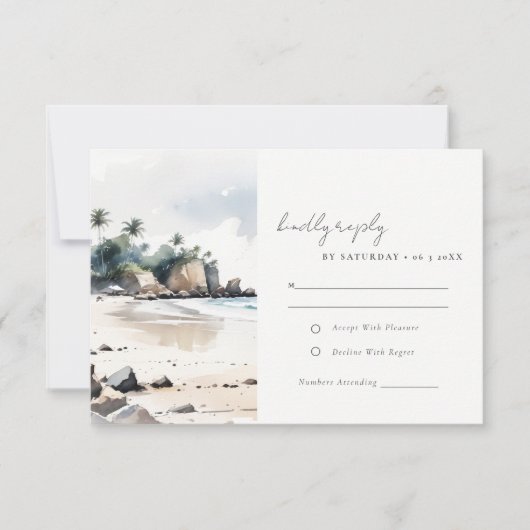 Coastal Bali Beach Palm Tree Hochzeit Wasserfarbe RSVP Karte (Vorderseite)